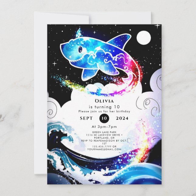 Deepsea Magical Simple Shark Birthday Invitation (Front)