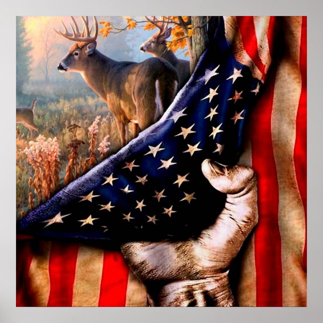 Deer American Flag Blanket, Poster (Front)