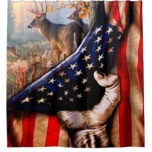 Deer American Flag Blanket, Shower Curtain