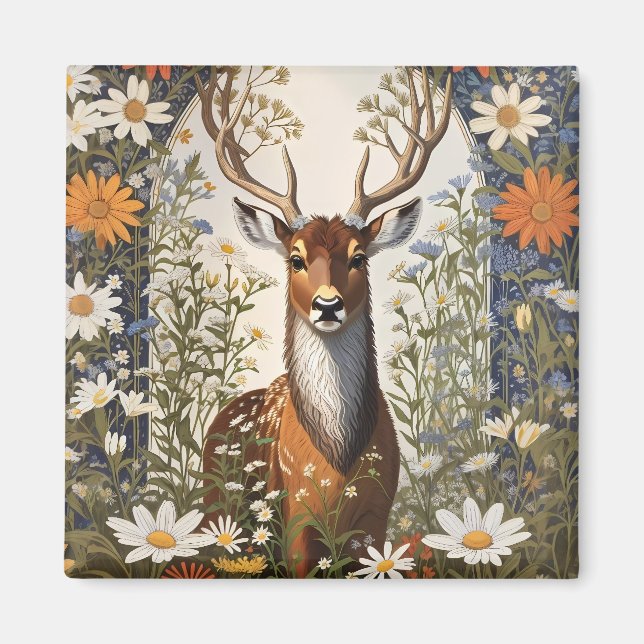 Deer Amid Daisy Flowers  Magnet (Front)