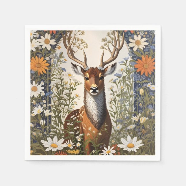 Deer Amid Daisy Flowers  Napkin (Front)