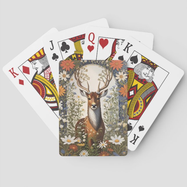 Deer Amid Daisy Flowers  Playing Cards (Back)