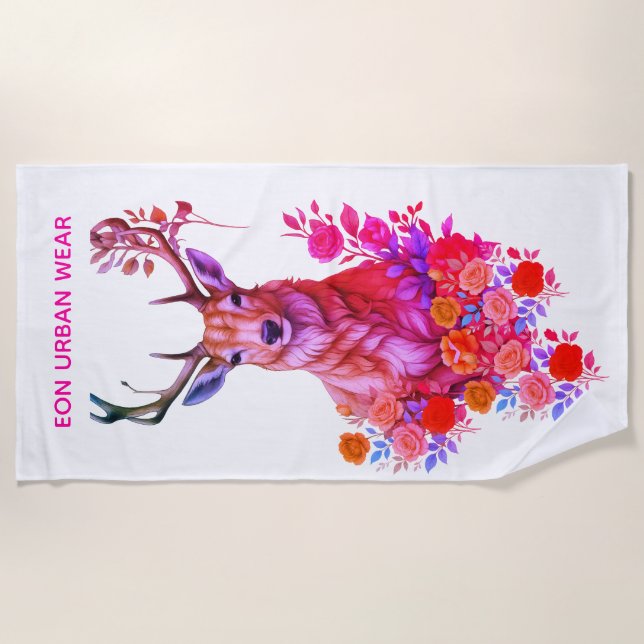 DEER AMONG LEAVES BEACH TOWEL (Front)