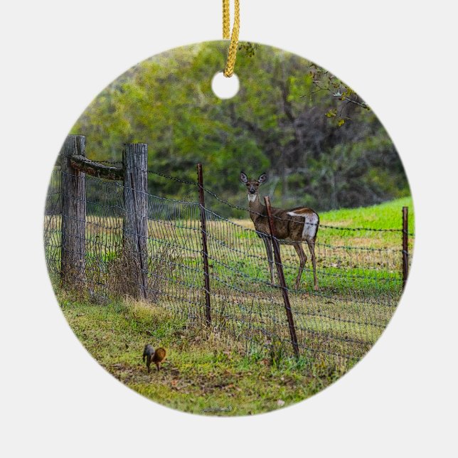 Deer And A Squirrel Painterly Ceramic Ornament (Front)