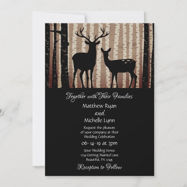 Deer and Aspen Trees Rustic Woodland Wedding Invitation (Front)
