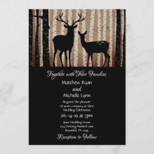 Deer and Aspen Trees Rustic Woodland Wedding Invitation