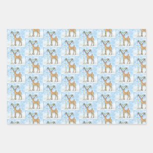 Deer and Bird Christmas Gift Wrap Sheets