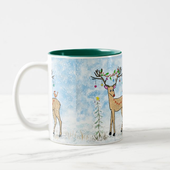 Deer and Bird Christmas Mug (Left)