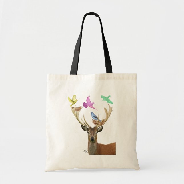 Deer and Birds Nests Pastel Shades Tote Bag (Front)