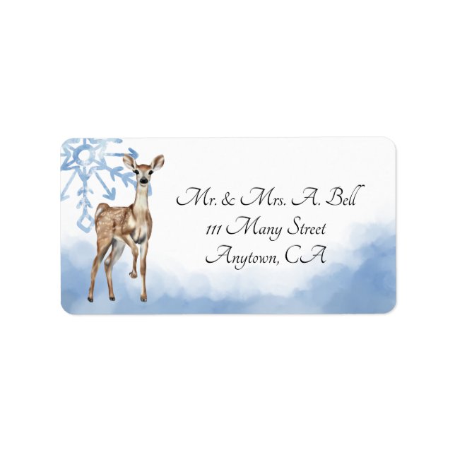 Deer and Blue Snowflakes Label (Front)
