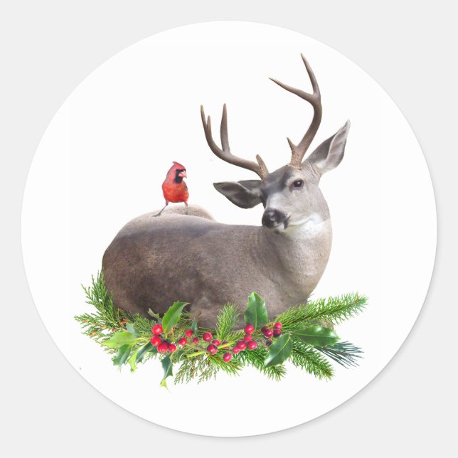 Deer and Cardinal with Holly Stickers (Front)