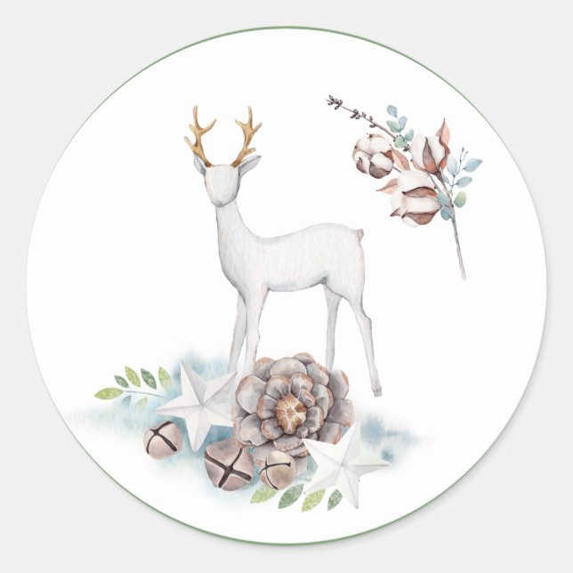 Deer and Christmas Decorations in Pastels  Classic Round Sticker (Front)