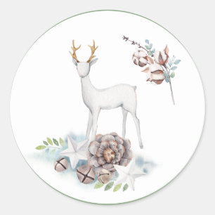 Deer and Christmas Decorations in Pastels Classic Round Sticker