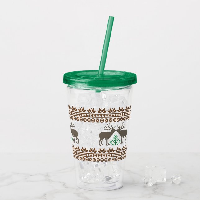 Deer and Christmas tree Lithuanian folk pattern Acrylic Tumbler (Back Ice)
