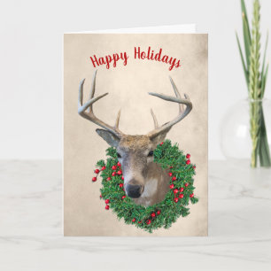 Deer and Christmas Wreath Holiday Card