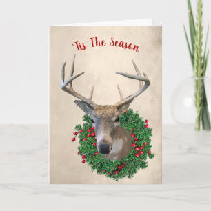 Deer and Christmas Wreath  Holiday Card