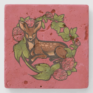 Deer and Clover nature lovers woodland             Stone Coaster