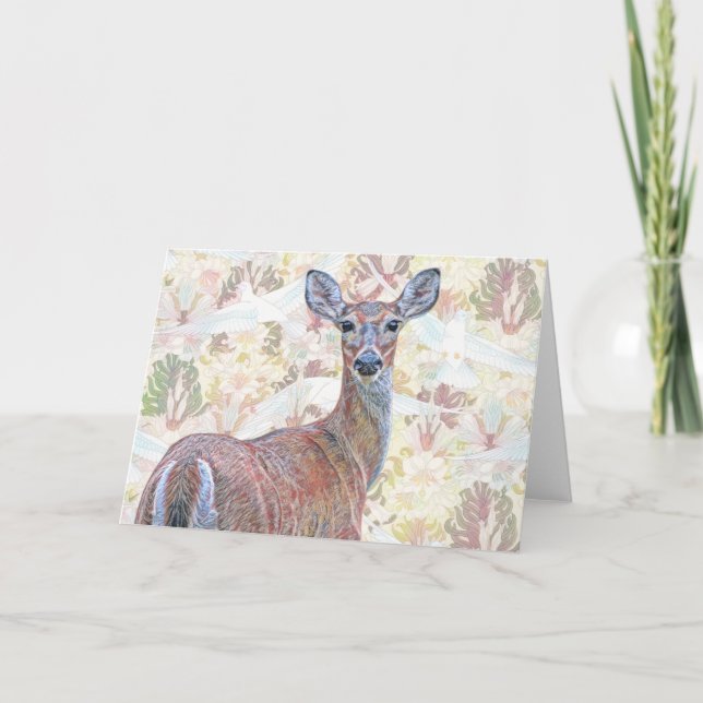 Deer and Dove Pattern on Pattern Art Note Card 1 (Front)