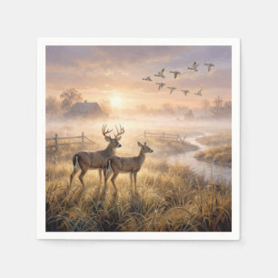 Deer and Ducks in Morning Mist Napkin