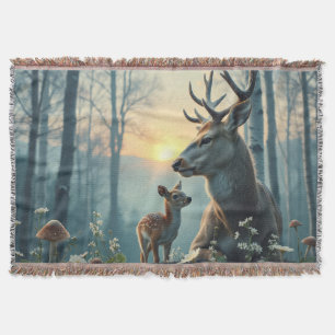 Deer and fawn at sunset throw blanket