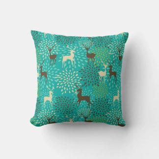 Deer and Flower Pattern - Aqua and Brown Winter Cushion
