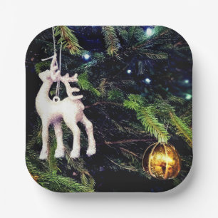Deer and gold bauble paper plate