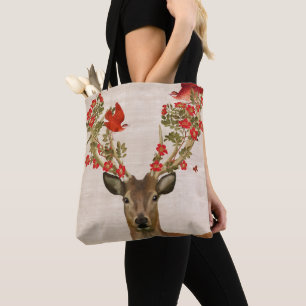 Deer and Love Birds Tote Bag