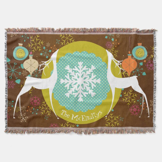 Deer and Ornaments Holiday Throw Blanket (Front)