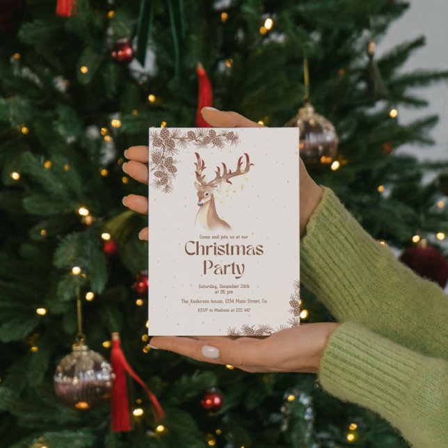 Deer and Pine Cone Christmas   Invitation (Creator Uploaded)