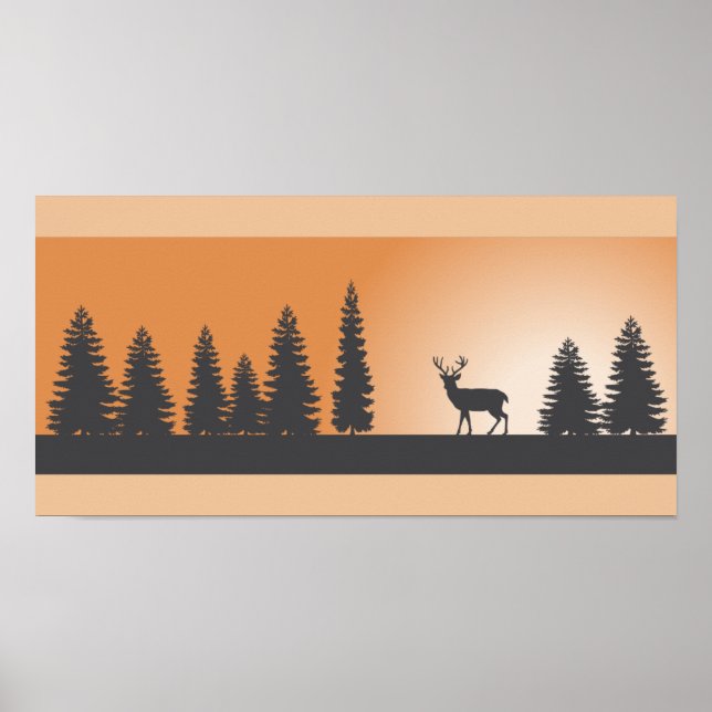 Deer and Pine Trees Silhouette Poster (Front)