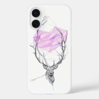 Deer and pink geometric heart drawing Animal art