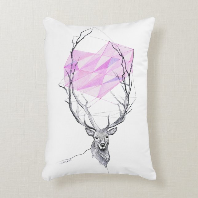 Deer and pink geometric heart drawing Animal art Decorative Cushion (Front(Vertical))