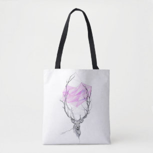 Deer and pink geometric heart drawing Animal art Tote Bag