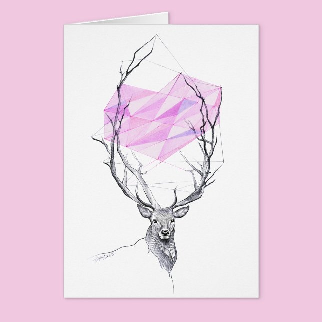 Deer and pink geometric heart drawing art Card (Creator Uploaded)