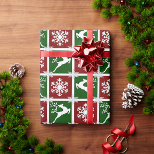 Deer and snowflakes squares Christmas Wrapping Paper