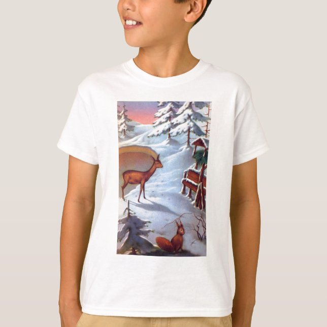 Deer and squirrel snow scene T-Shirt (Front)