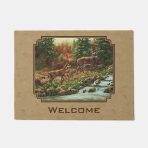 Deer and Stream Waterfall Tan Doormat