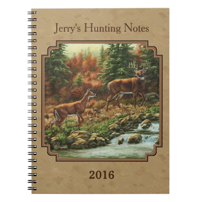 Deer and Stream Waterfall Tan Notebook (Front)