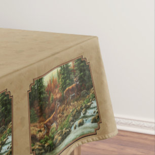 Deer and Stream Waterfall Tan Tablecloth