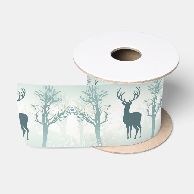 Deer and Tree Pattern Satin Ribbon (Spool)