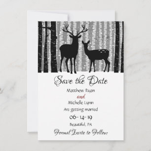 Deer and Trees Rustic Winter Woodland Wedding Save The Date