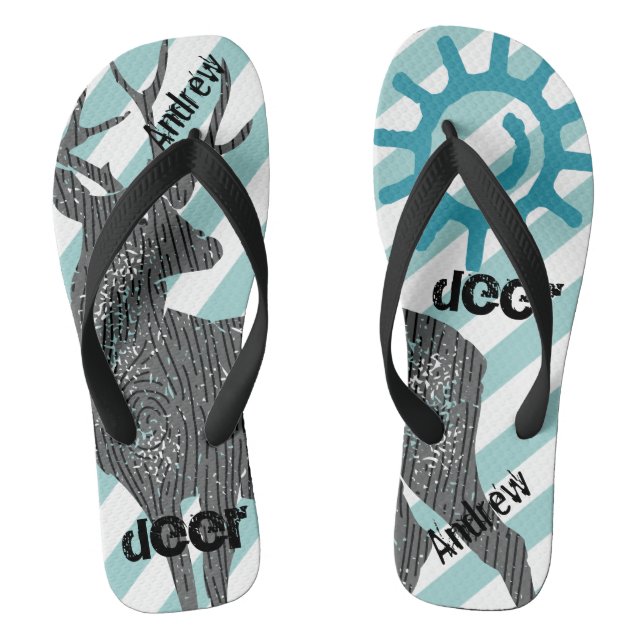  Deer Andrew (Any Name) Sun & Stripe Pattern Thongs (Footbed)
