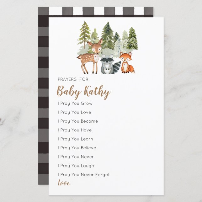 Deer animal adventure Baby Shower Prayers for Baby (Front/Back)