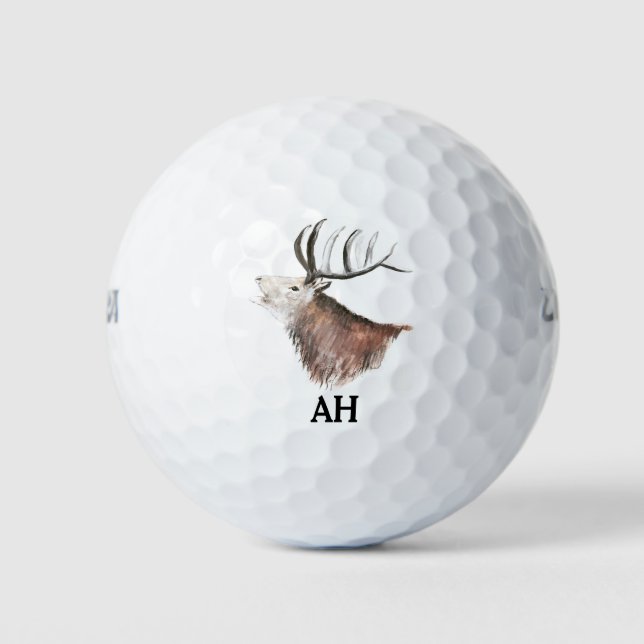 Deer Animal Antlers Monogram Hunting Buck Forest Golf Balls (Front)