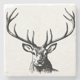 Deer Animal Antlers Nature Wildlife Horns Head Pos Stone Coaster