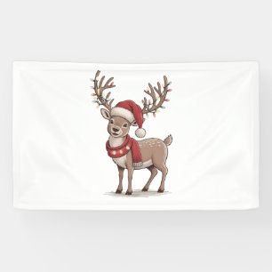 Deer Animal Christmas Deer Santa Hat Xmas Banner