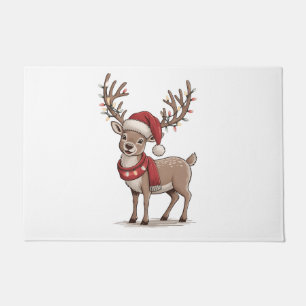 Deer Animal Christmas Deer Santa Hat Xmas Doormat