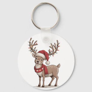 Deer Animal Christmas Deer Santa Hat Xmas  Key Ring