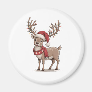 Deer Animal Christmas Deer Santa Hat Xmas Magnet