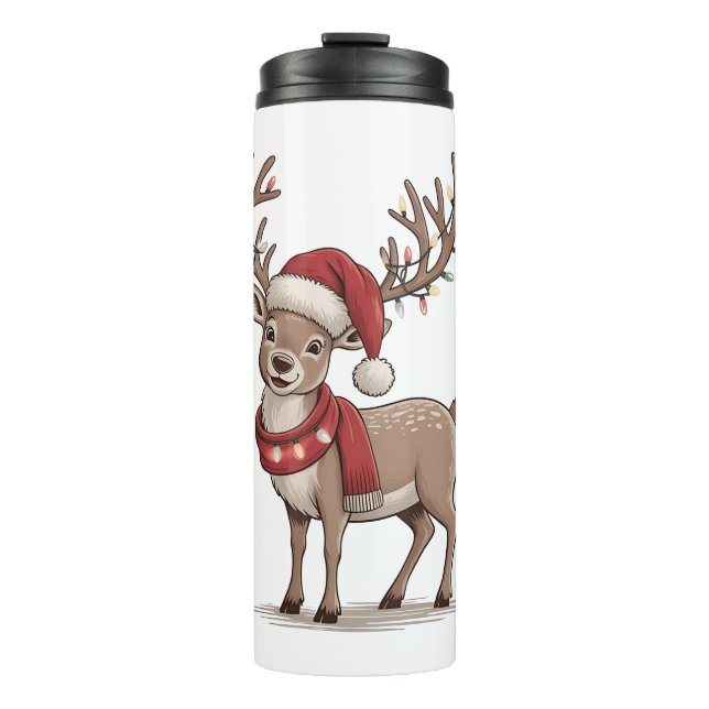 Deer Animal Christmas Deer Santa Hat Xmas  Thermal Tumbler (Front)